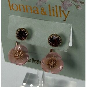 NWT Lonna & Lilly Pink Flower Purple Crystal Ear Floater Jacket Floral Earrings